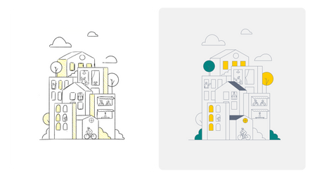 Design éditorial, illustration et mise en page du rapport d'activité de Caritas par l'Agence Intrépide.