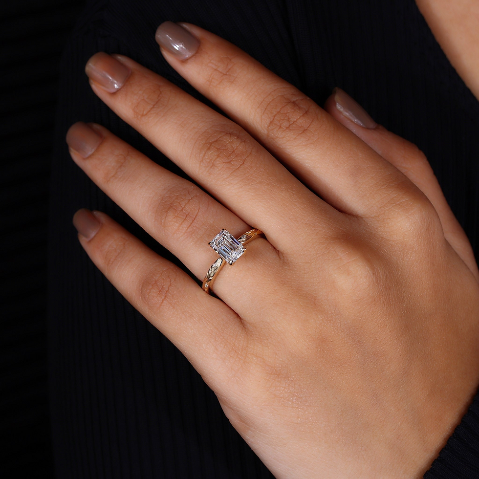 Thumbnail: Handmade Art Deco Emerald Cut Diamond Ring, 1 to 3 ct Lab Grown Diamond Engageme