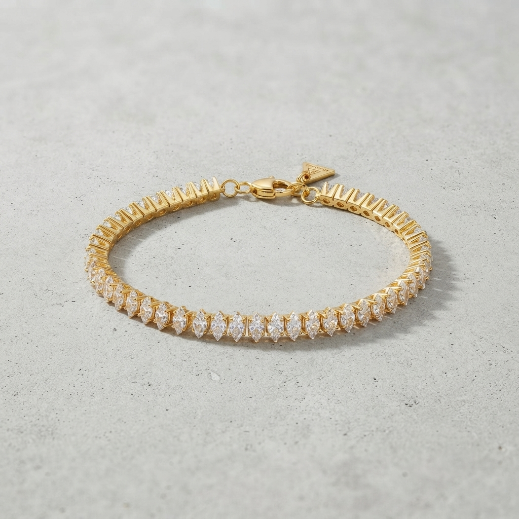 Marquise Cut Tennis Bracelet Iced Out CZ Gold Plated Luxury Jewelry