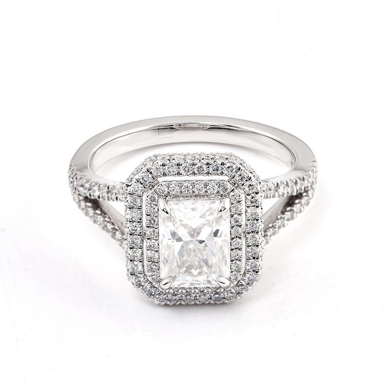 Thumbnail: 2ct Dazzling Radiant Moissanite With Melee Halo