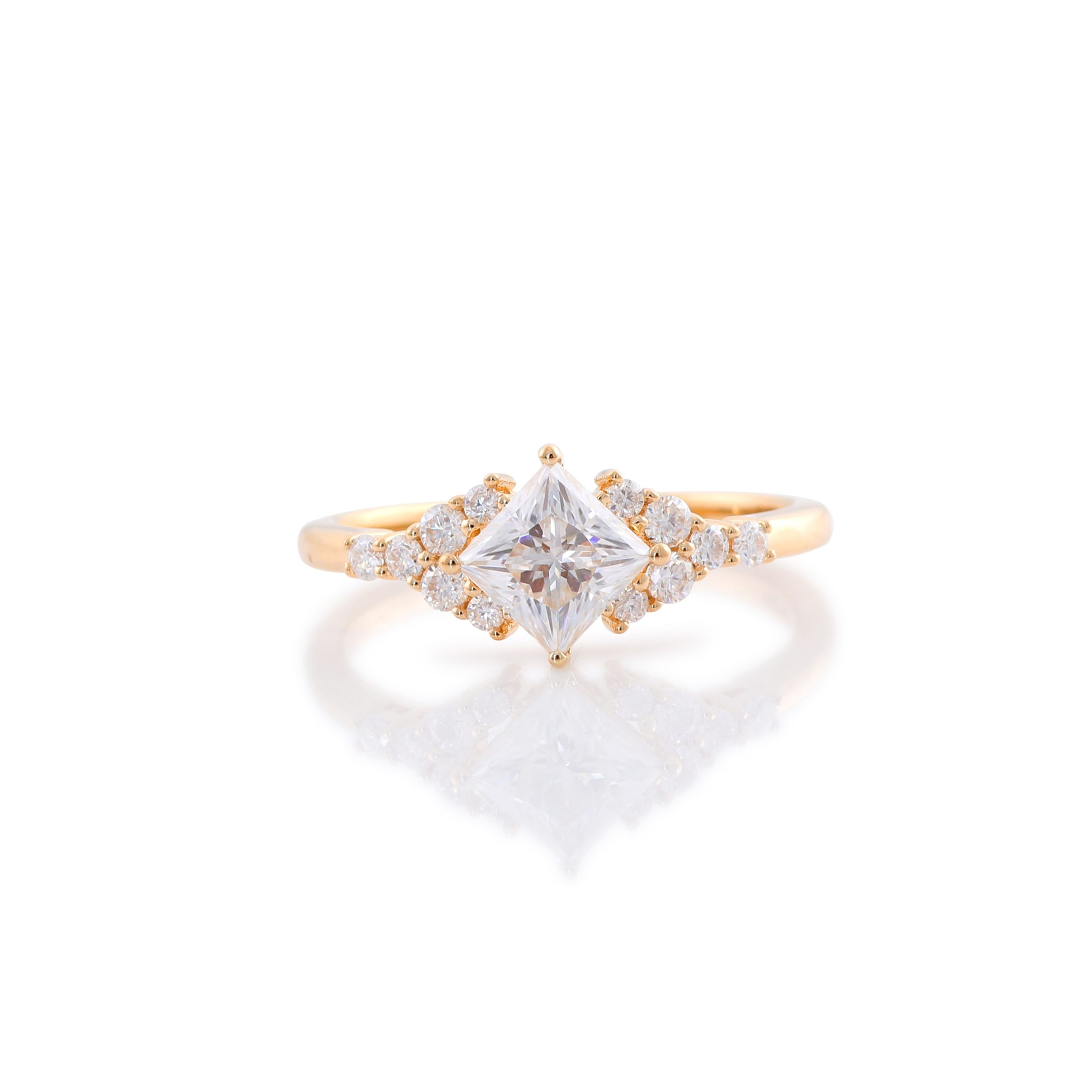 Cluster Design 5.5mm Princess Cut Moissanite Engagement Ring