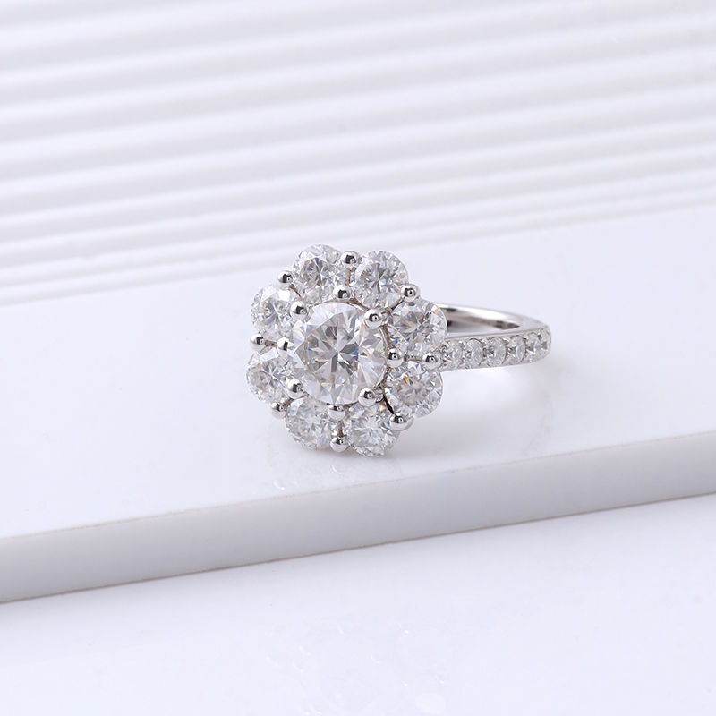 Thumbnail: Cluster 7mm Round Brilliant Cut Moissanite Ring