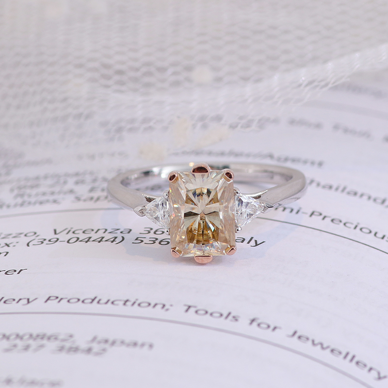 Thumbnail: 2ct Octangle Moissanite With 2 Triangle Moissanite Ring