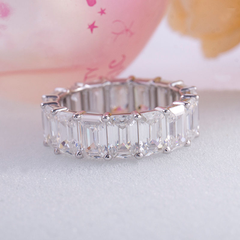 Thumbnail: Emerald Shape Moissanite Eternity Band