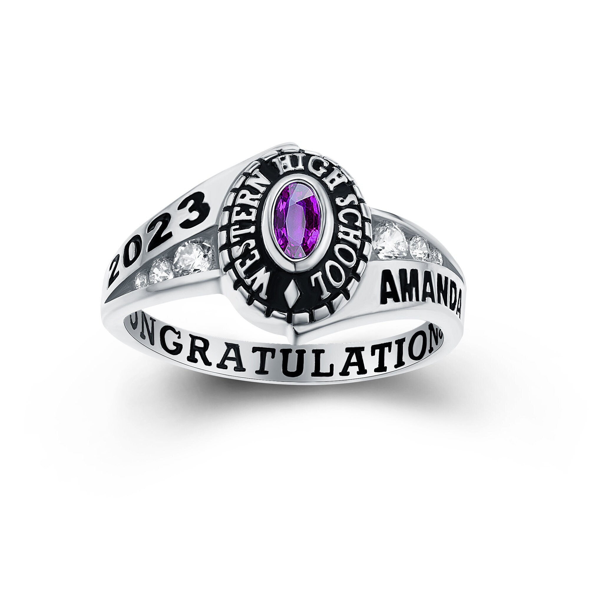 Customized Sterling Silver Women's High School Class Ring