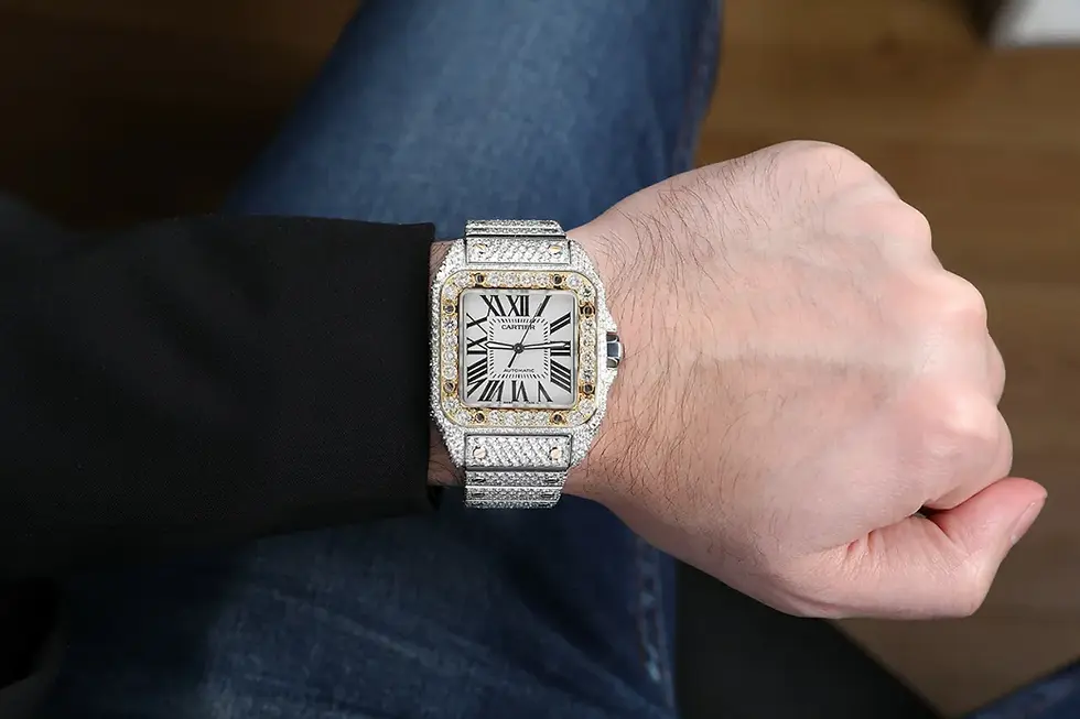 Thumbnail: Cartier Santos iced out Moissanite Diamond Watch - Luxury Wristwatch