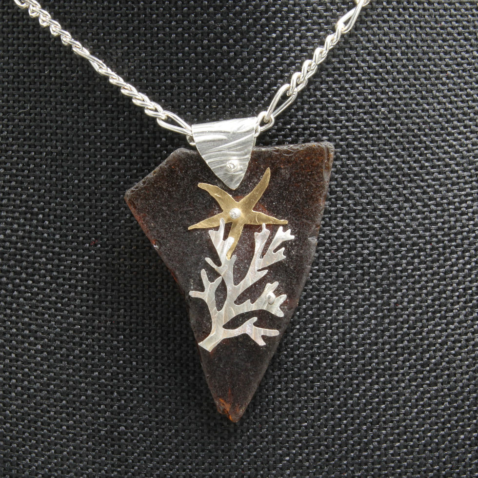 Coral on Brown Glass pendant