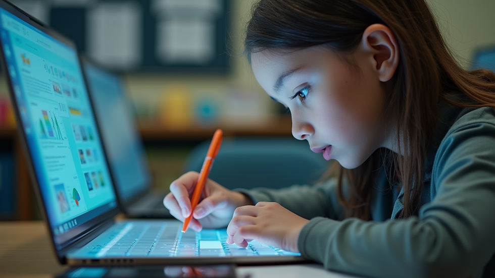 Close-up view of a student interacting with a digital learning tool