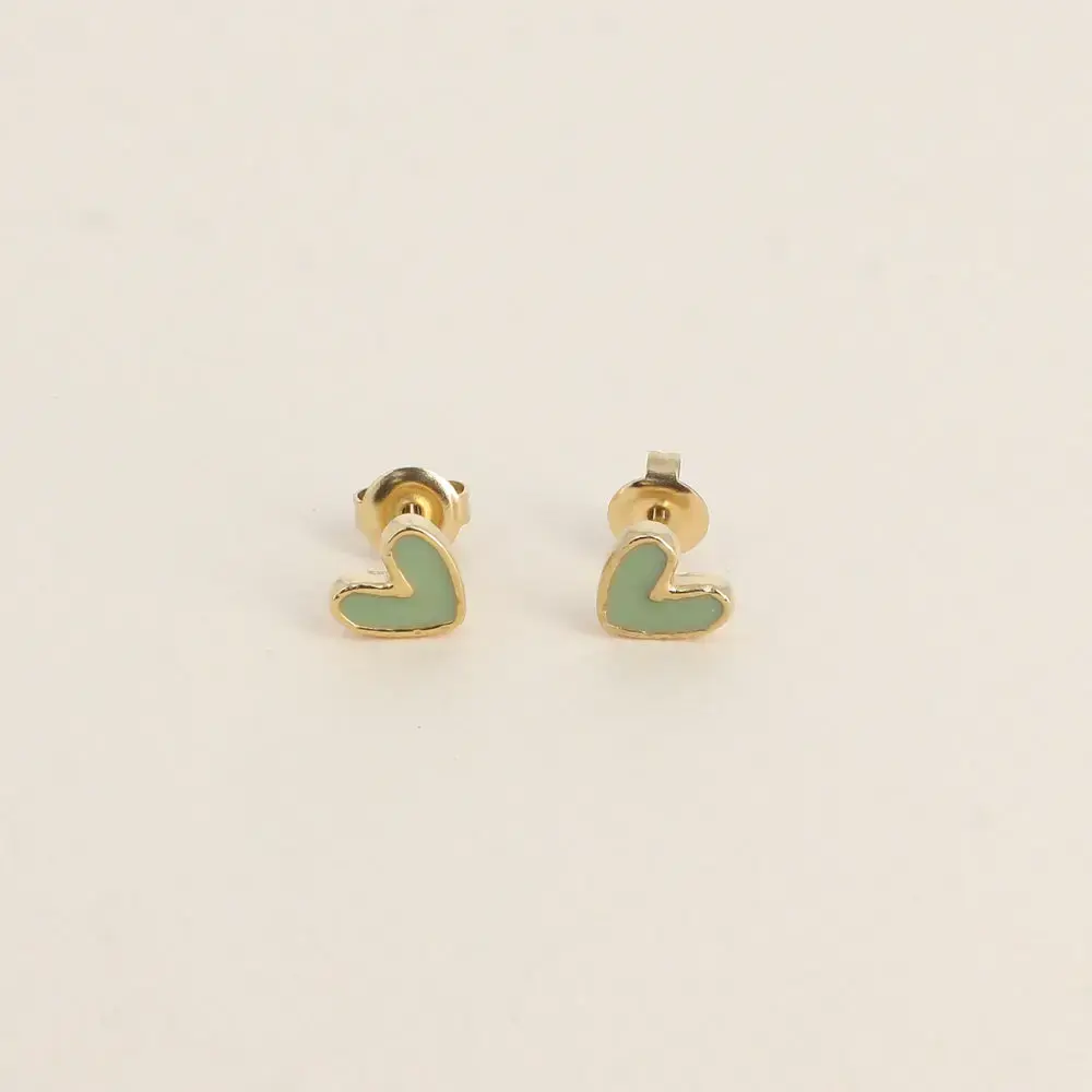 Boucles d'oreilles puces coeur coloris vert sauge