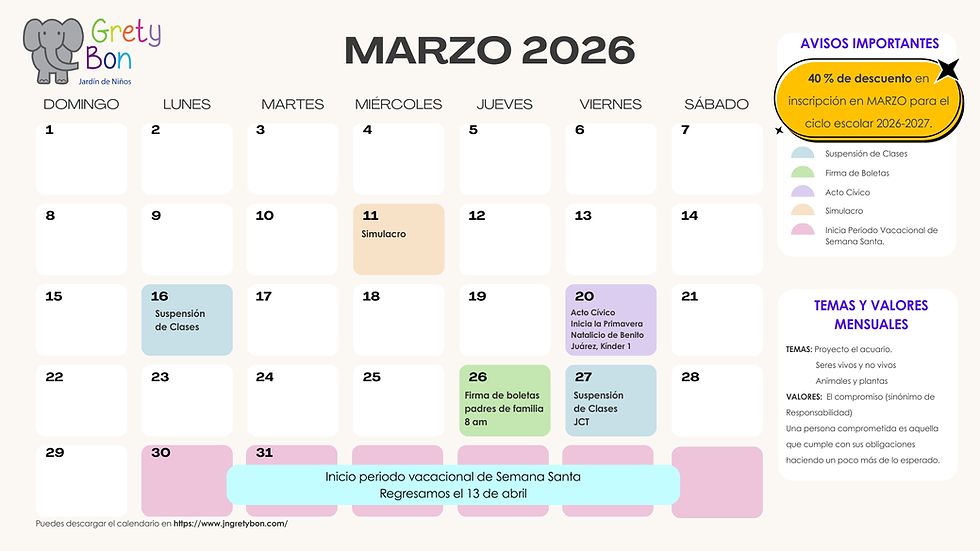 📅 Calendario Marzo 2026