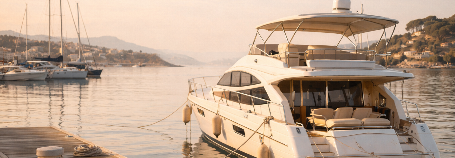 Yacht de luxe au coucher du soleil.png