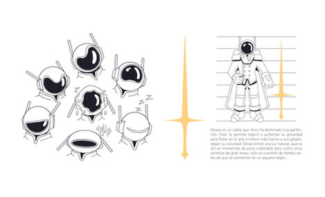 Arzu character sheet, expressions and weapon