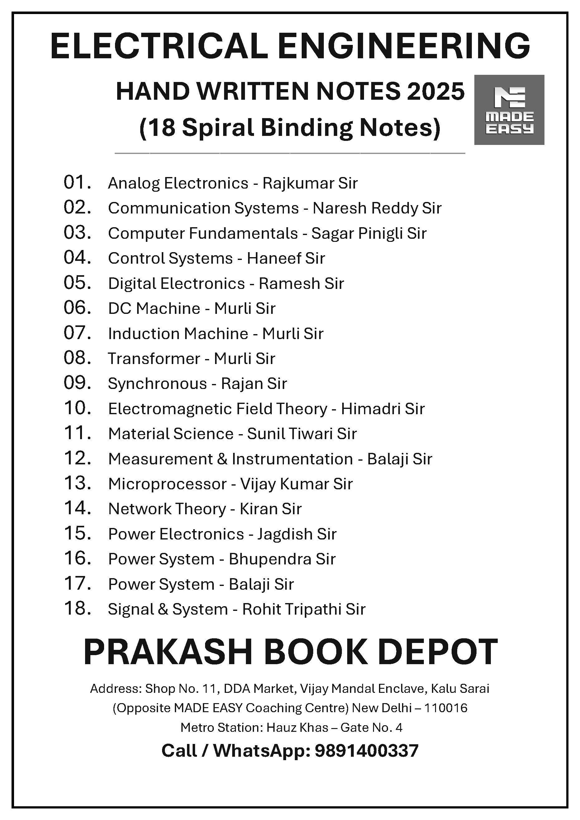 Electrical Notes 2025: Complete Package, 18 Booklets - MADE EASY
