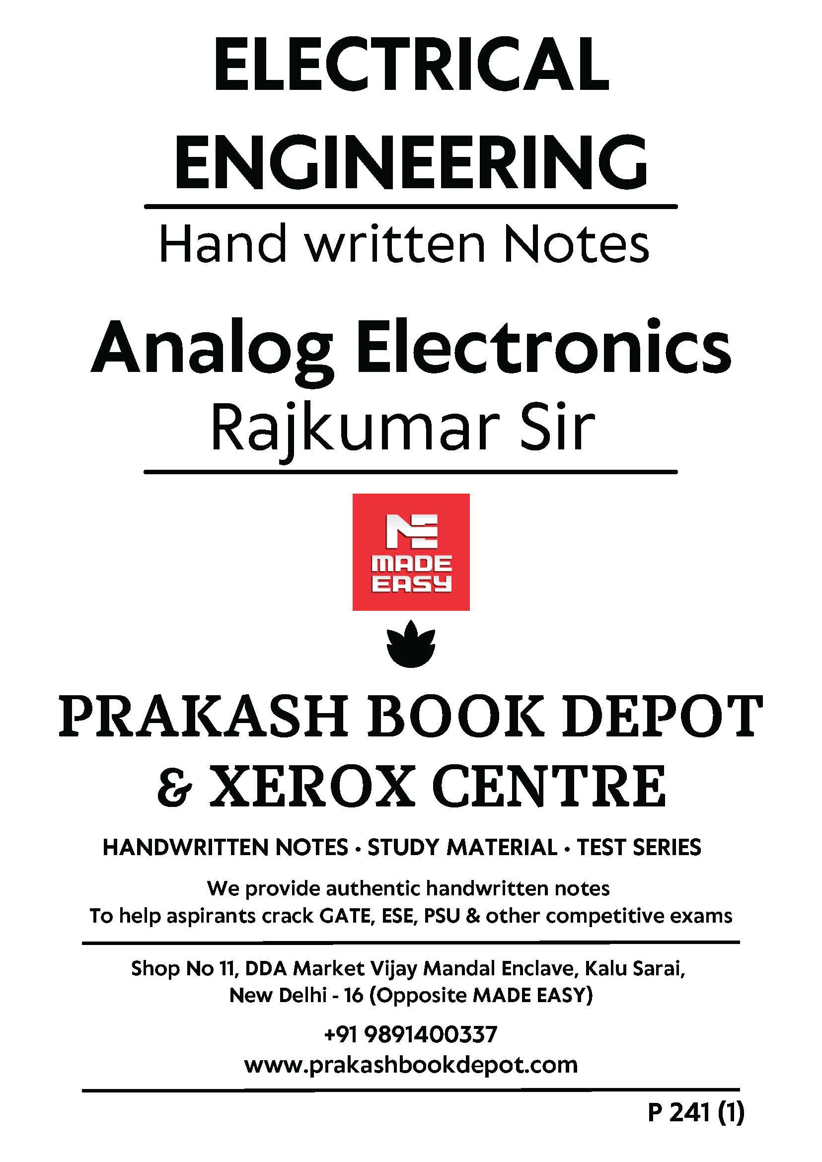 Electrical Notes 2025: Analog Electronics by Rajkumar Sir - Made Easy