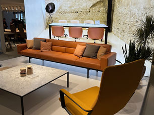 An MCM inspired seating area showcased at NeoCon.