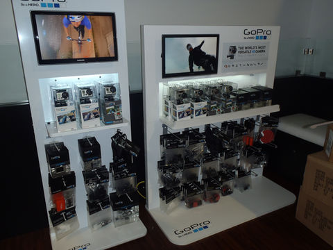 GoPro new products on the white stands