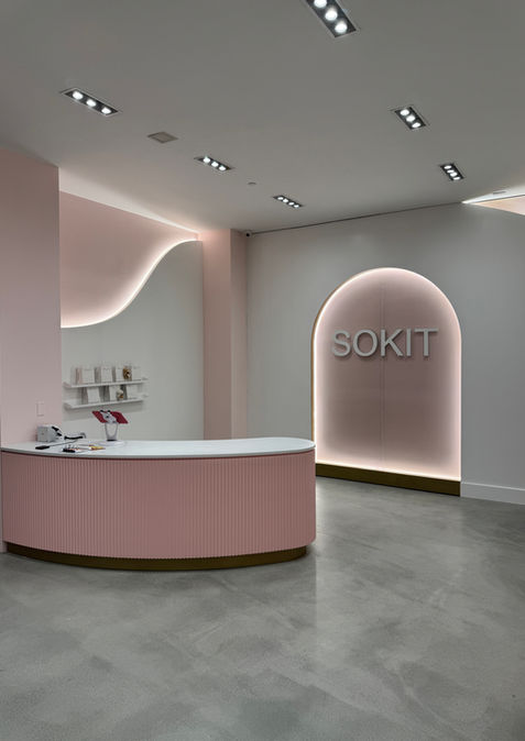 A custom made checkout counter a Sokit, a Korean beauty brand.
