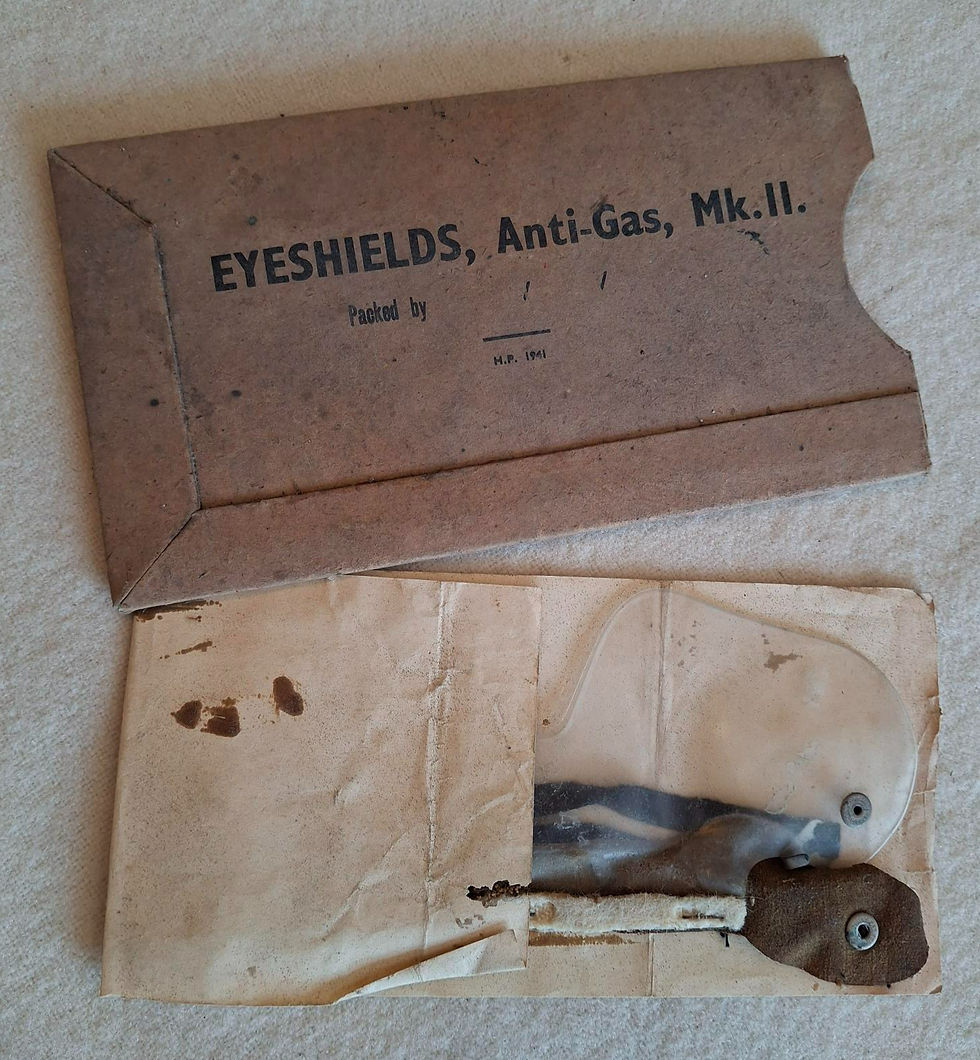 wartime eye shield in its packaging