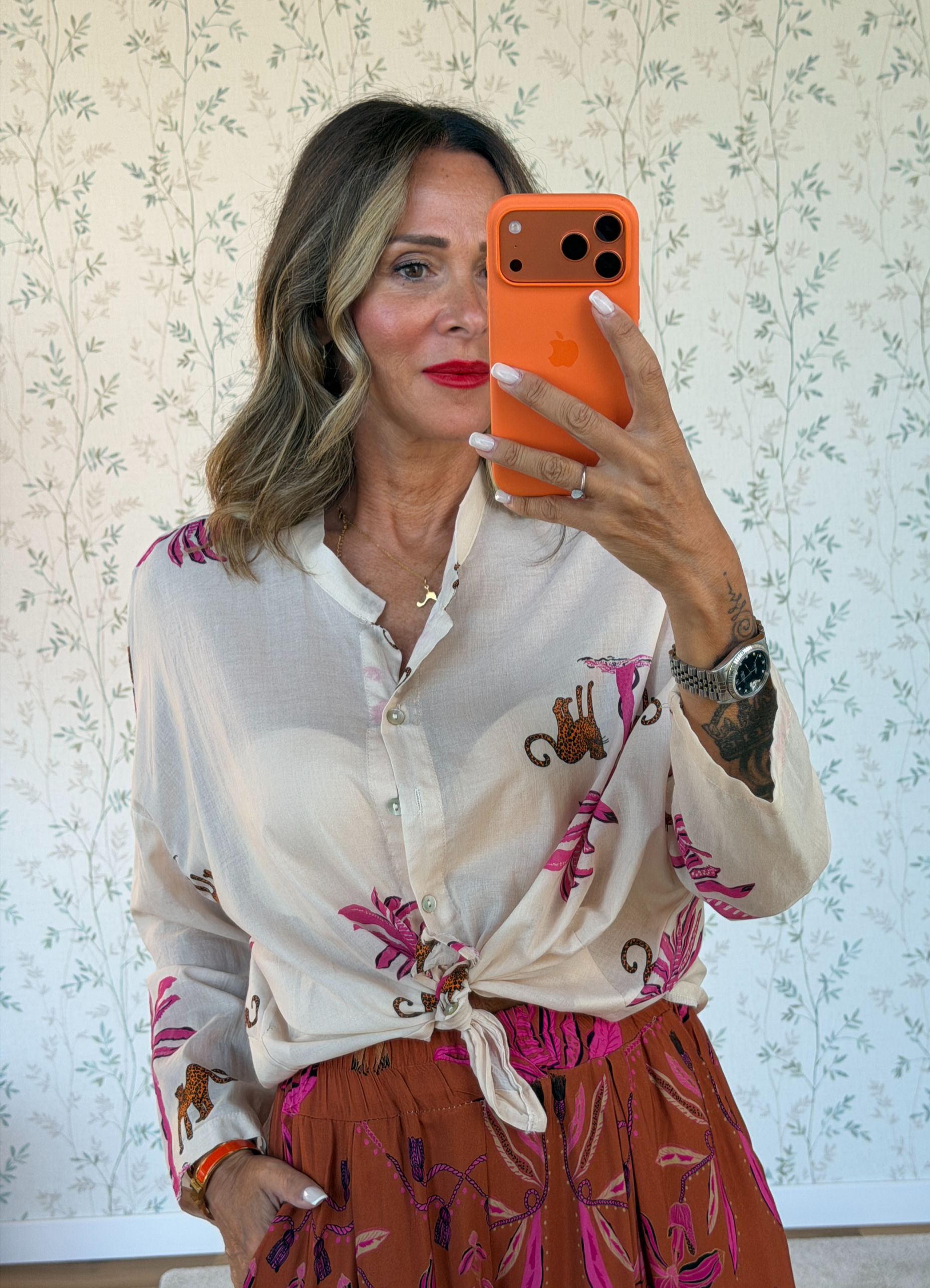 CAMICIA JUNGLE 4 - CREMA E FUCSIA -🌱 MUSSOLA DI COTONE - KS3505 - TAGLIA UNICA