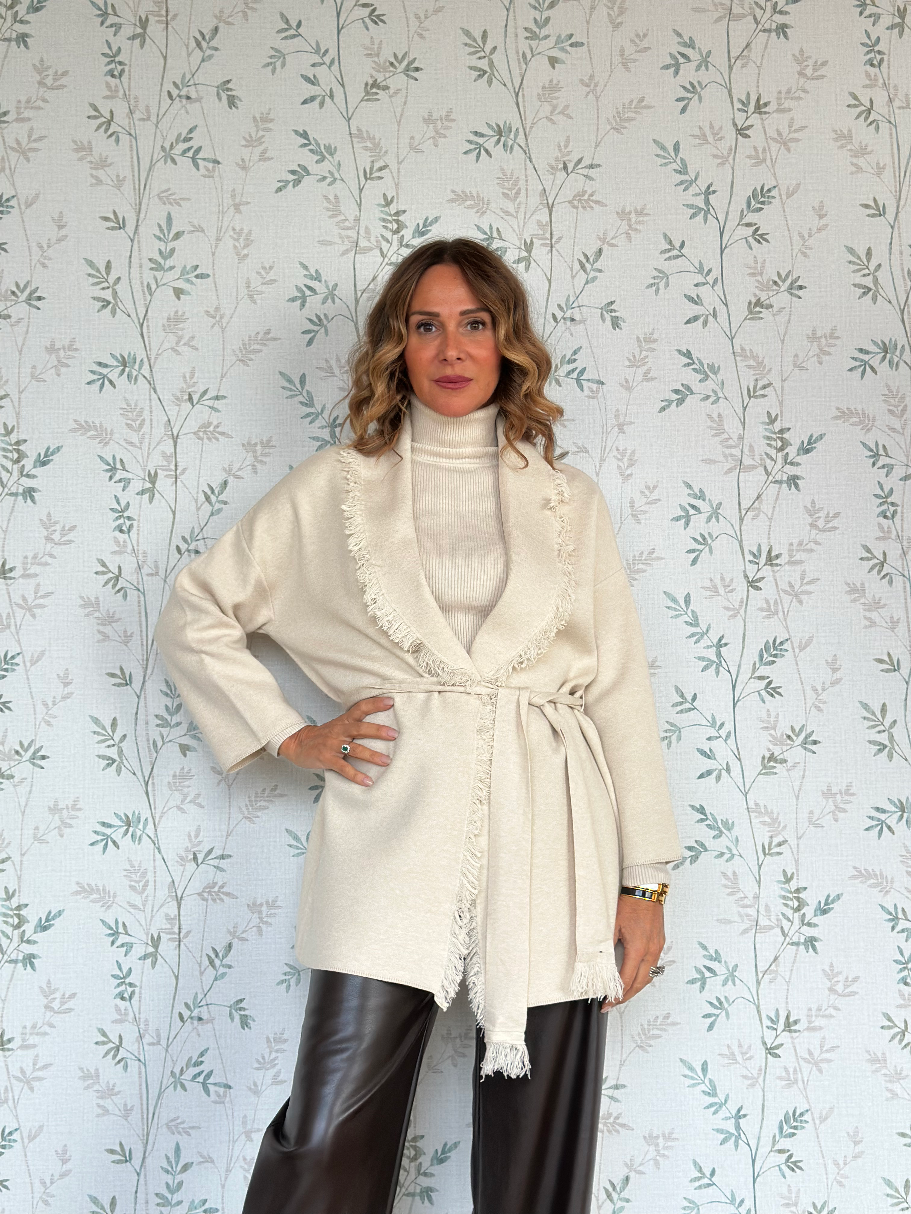 CARDIGAN FIRENZE SFRANGIATO - CREMA - 🌿VISCOSA - GF5607 - ULTIMA TG. L