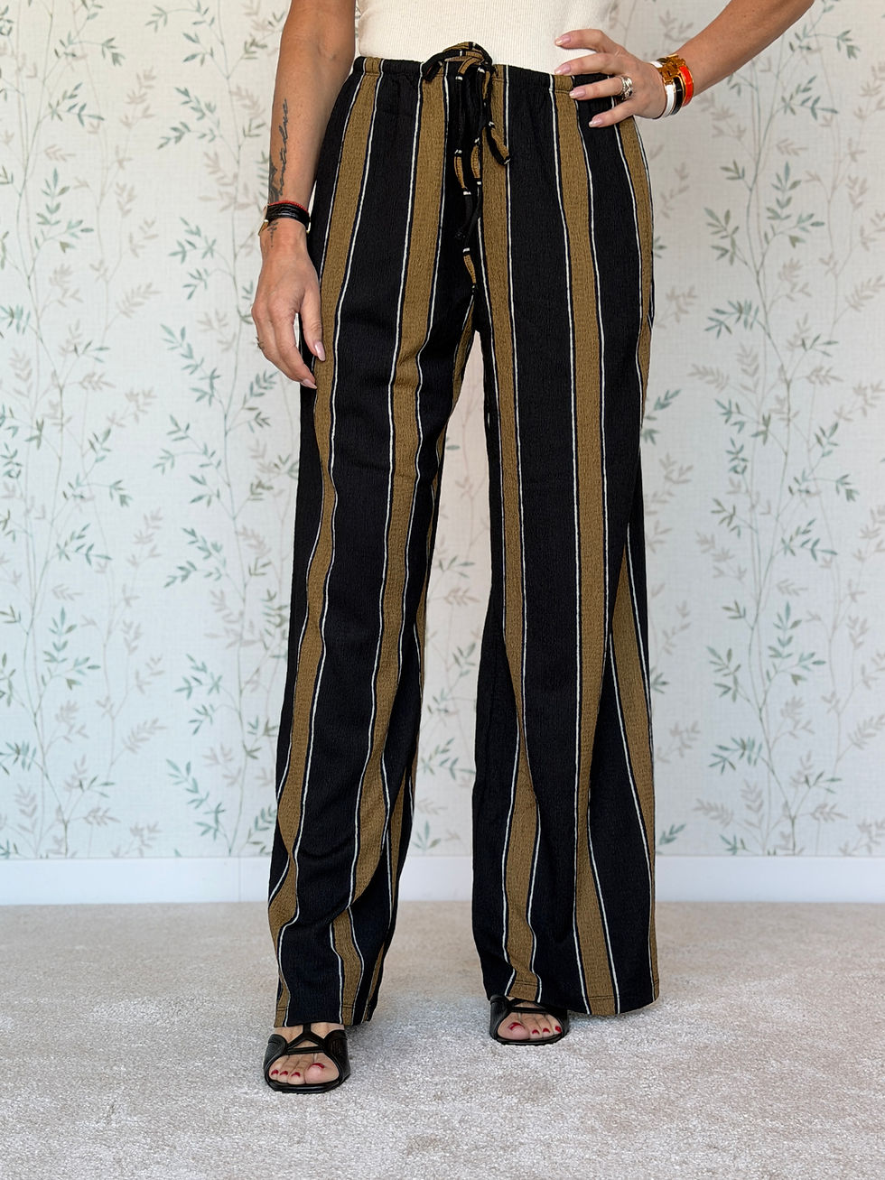 Miniatura: PANTALONE ISTANBUL - RIGHE NERO E VERDE MILITARE - SCFINJA