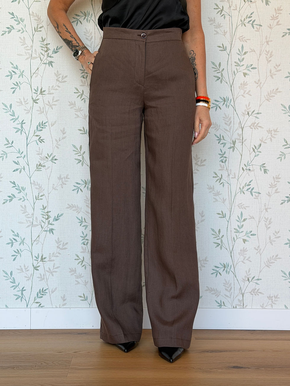 Miniatura: PANTALONE A PALAZZO ANTONELLA - CIOCCOLATO - 🌾LINO - VL1622