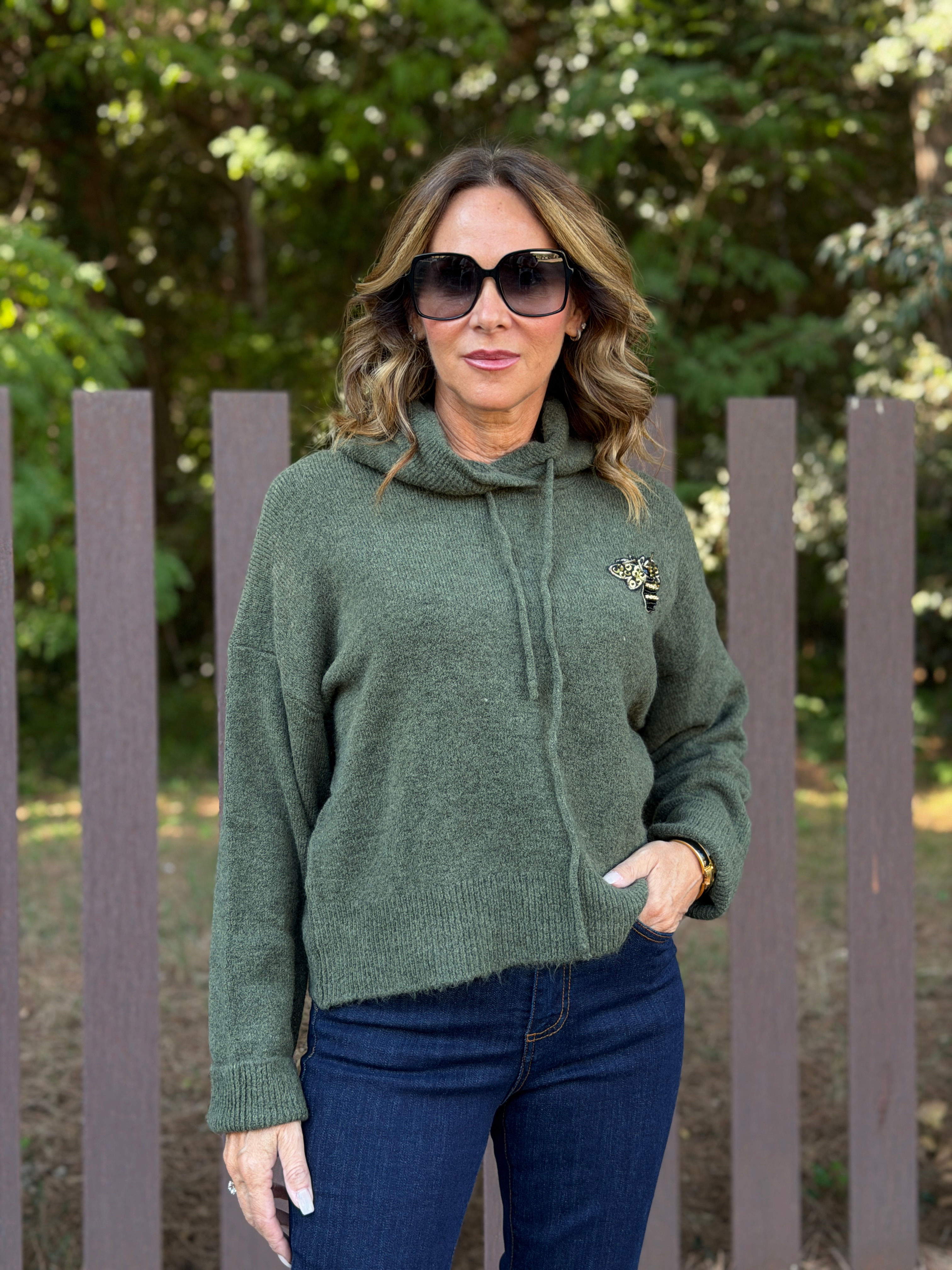 MAGLIA VALERIA CON CAPPUCCIO - VERDE MILITARE - LK10381155 - TAGLIA UNICA