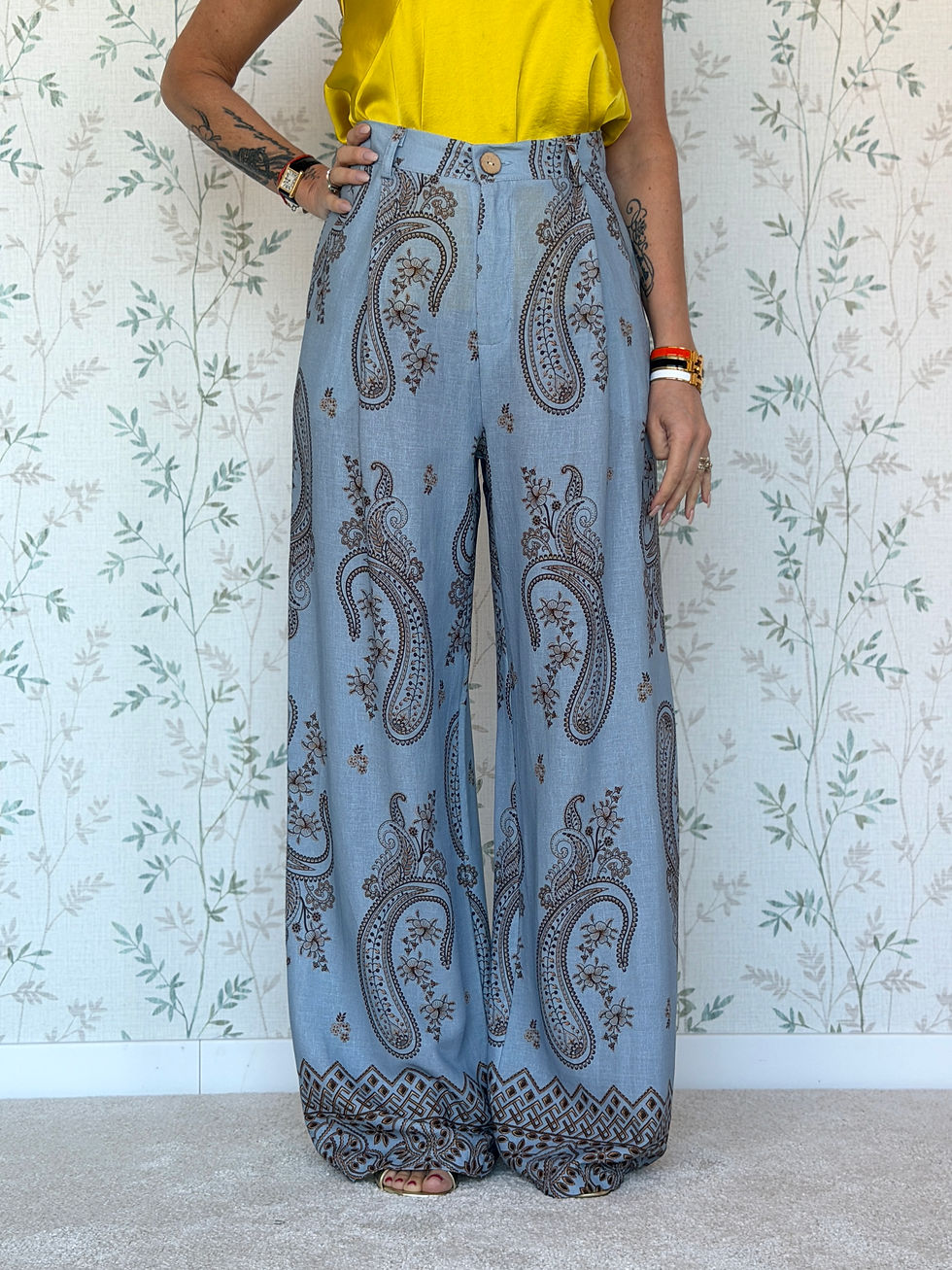 Miniatura: PANTALONE GIOVE A PALAZZO - FANTASIA CASHMERE -🌾LINO - LK9226