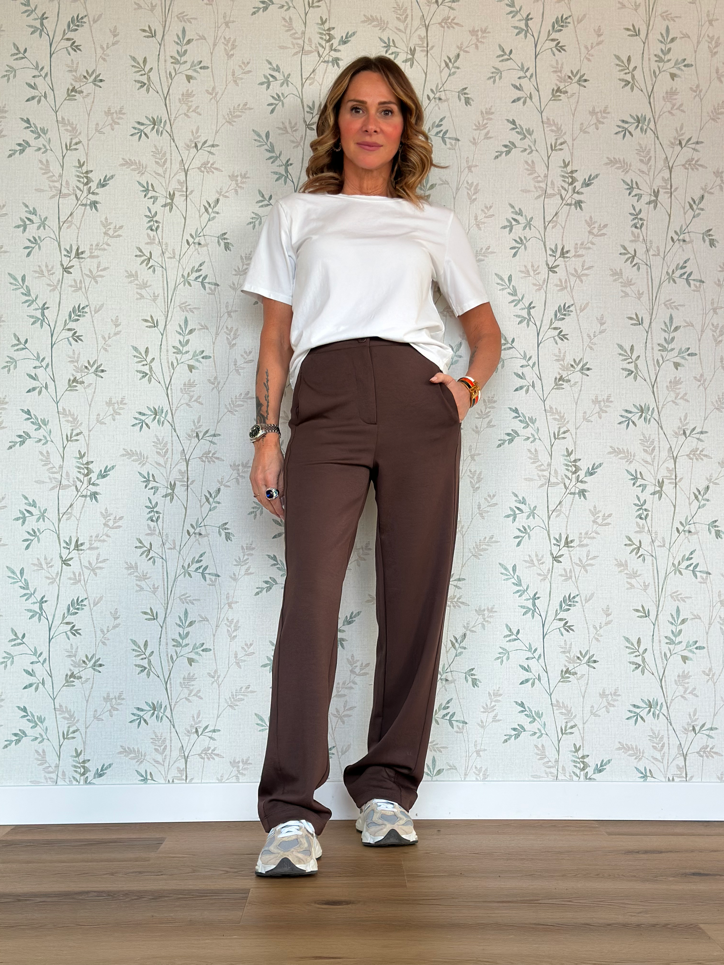 PANTALONE DANIELA FELPA BOTTONE - CIOCCOLATO -🪵MODAL - SCBANU297