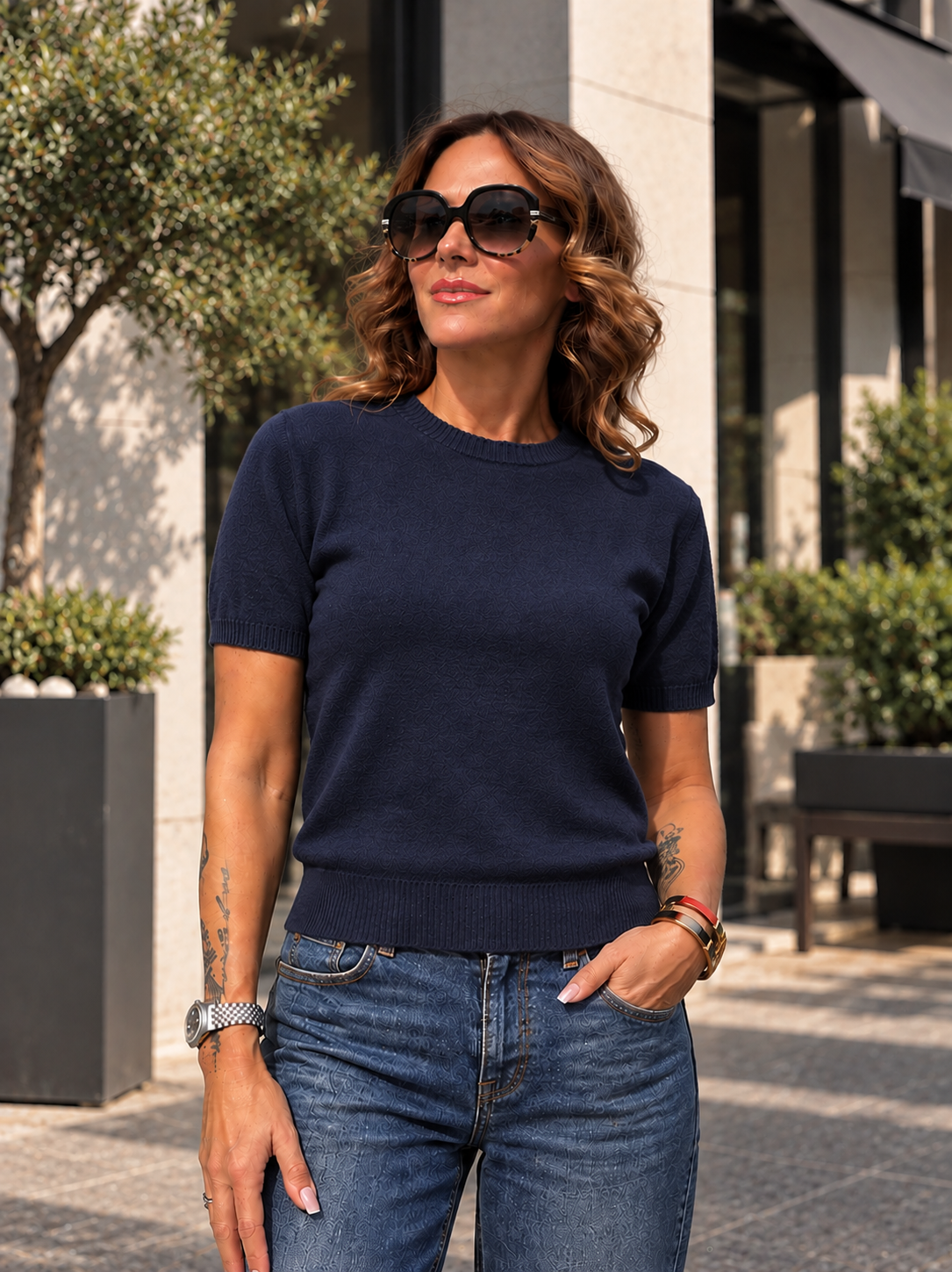 MAGLIA FEDERICA MEZZA MANICA - BLU -🧶LANA E CASHMERE - MK2600093