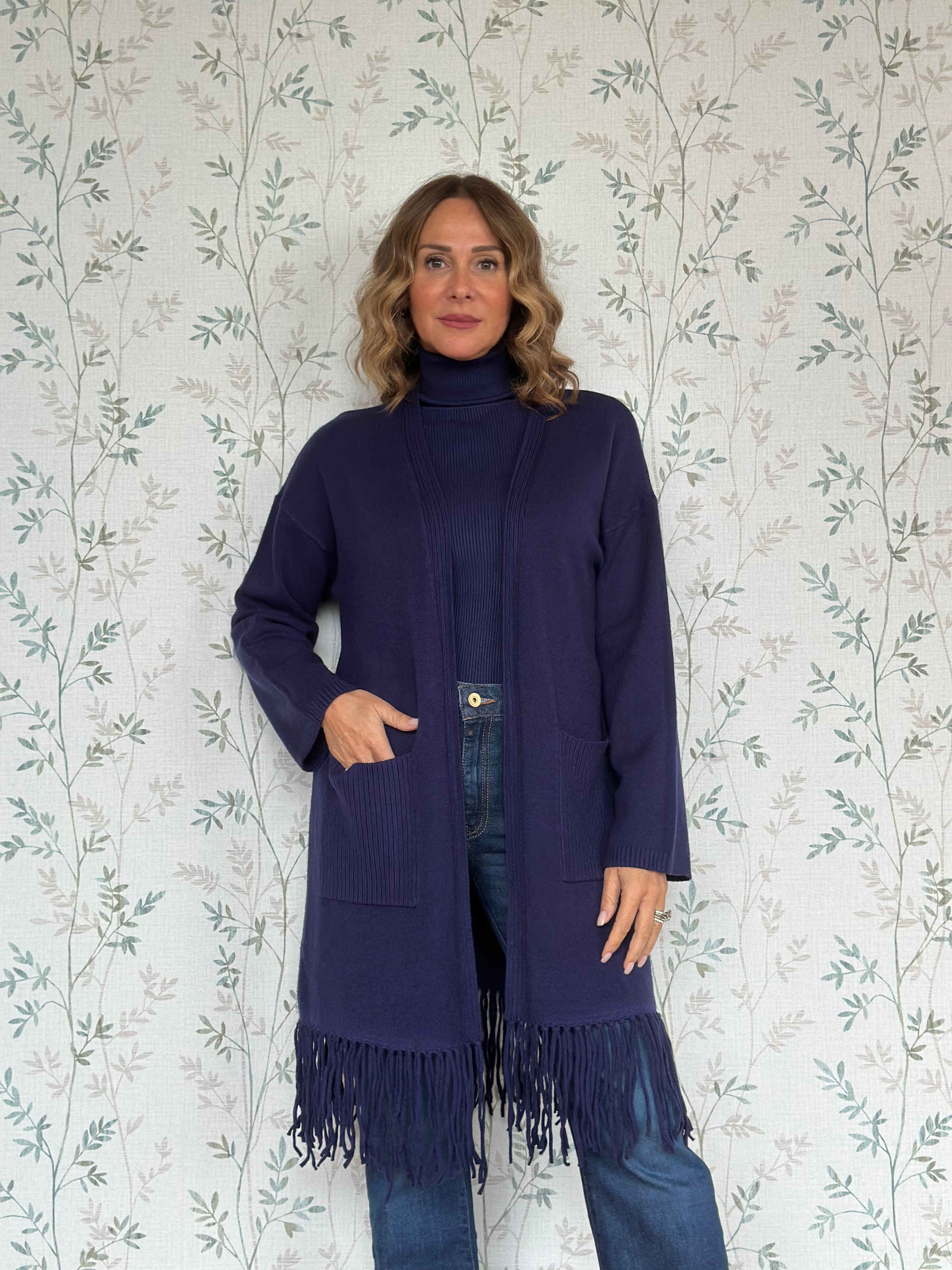 CARDIGAN LIVIA CON FRANGE - BLU COBALTO - 🌿VISCOSA - GF5654 - ULTIME TG. L