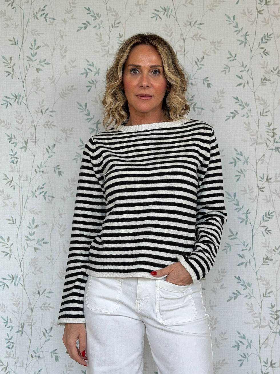 Miniatura: MAGLIA OTTAVIA A RIGHE - LATTE E NERO -🌱COTONE - BJ23260