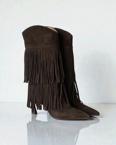 Stivali Western Donna Con Frange E Tacco A Spillo – IF GA049 Effetto Camoscio