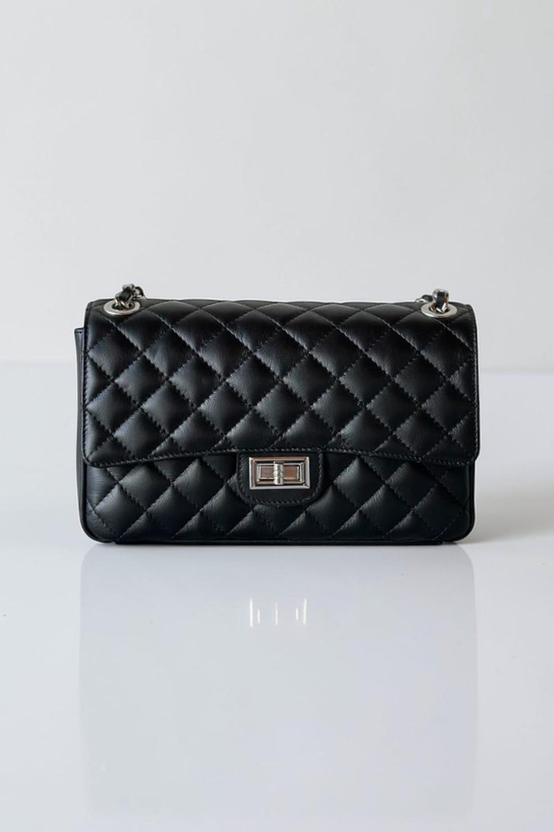 BORSA MEDIA NERA - DETTAGLI ARGENTO - LC