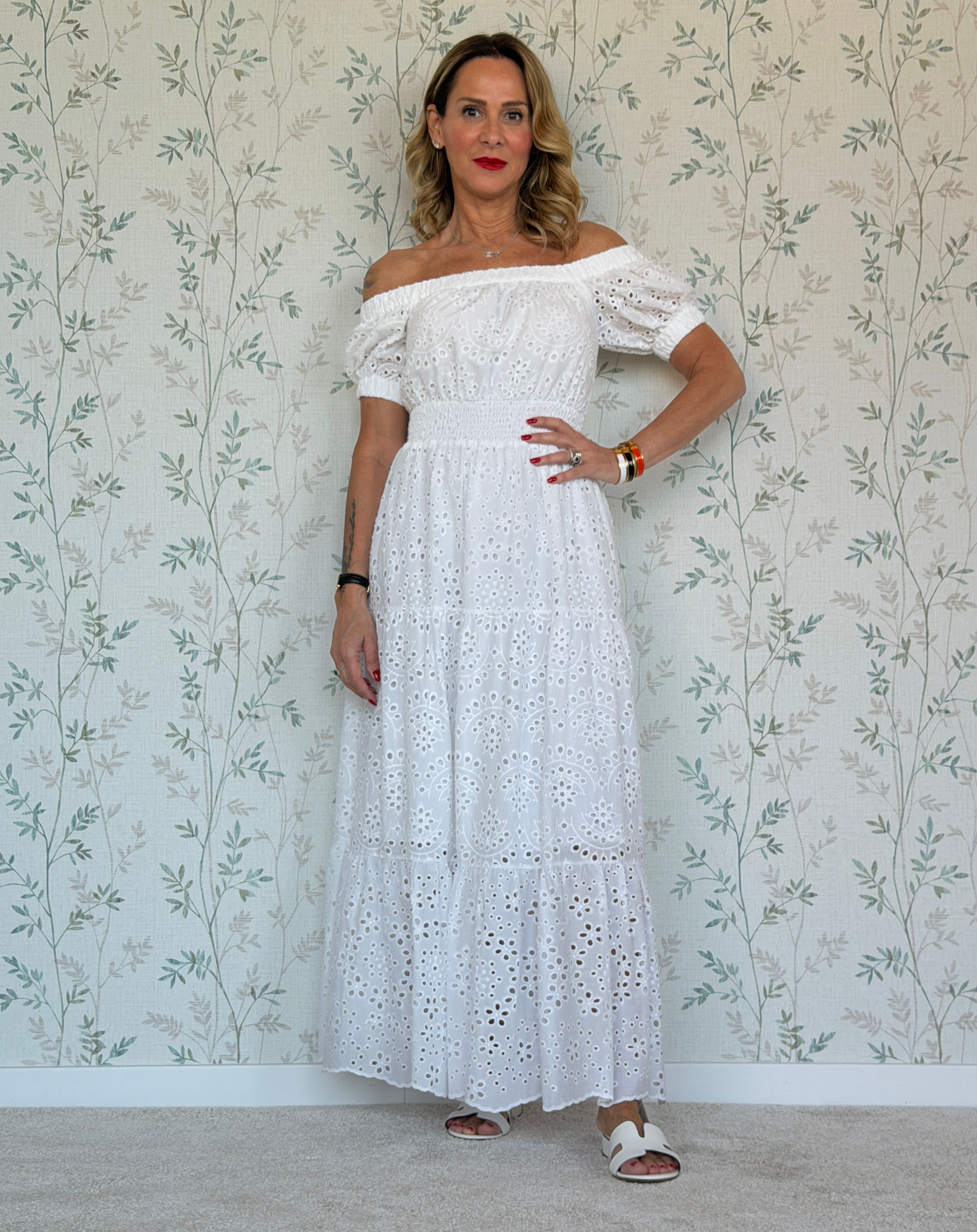 ABITO RACHELE IN SANGALLO - BIANCO - 🌱COTONE - NS246