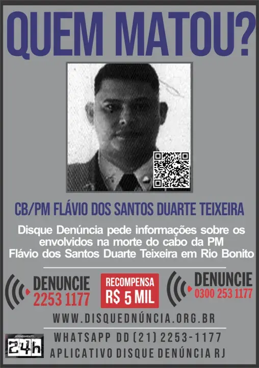 Disque Denúncia pede informações os envolvidos na morte de PM em Rio Bonito