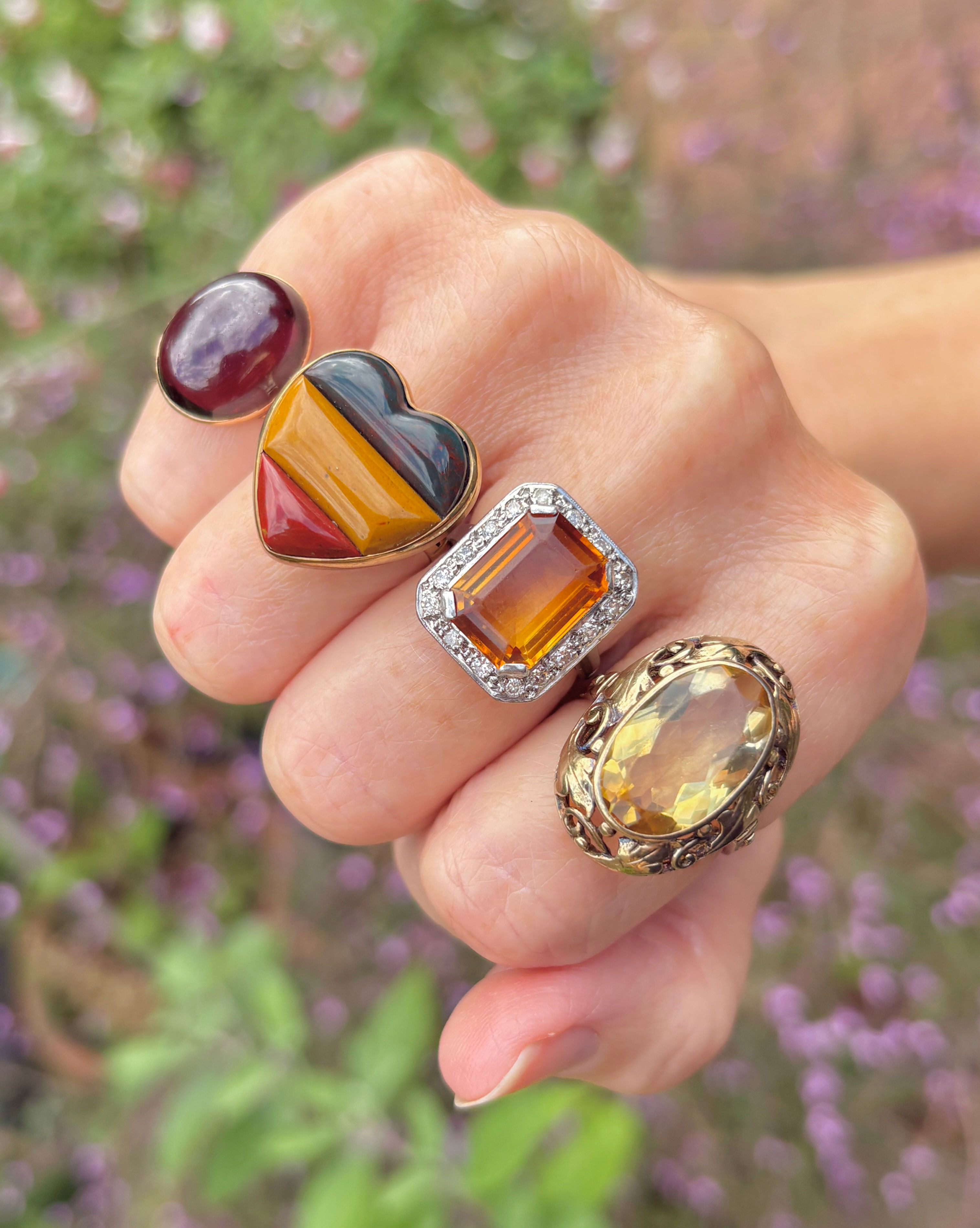 Antique 8ct Art Nouveau large citrine ring, UK S, US 9.25