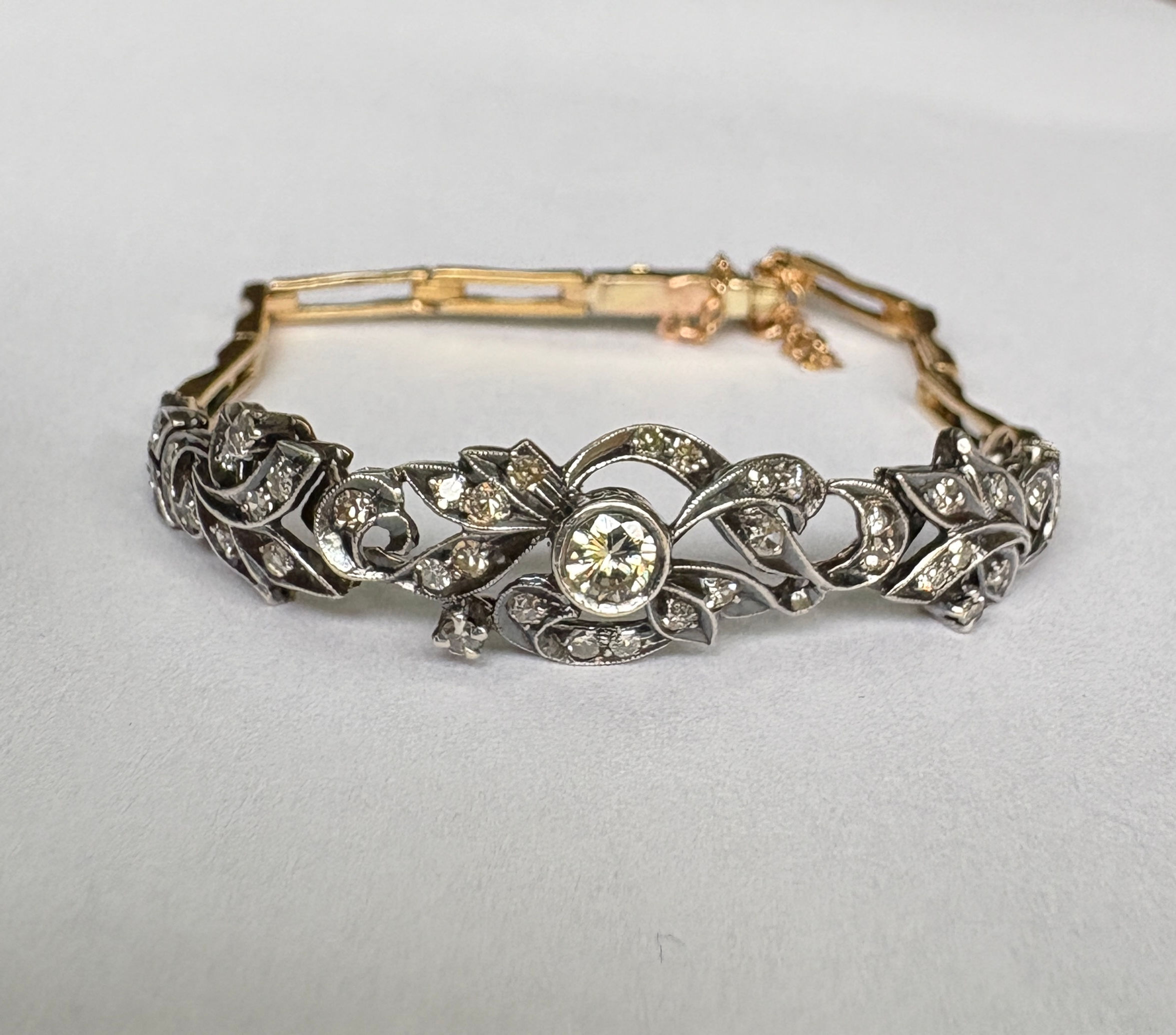Antique 9ct gold old cut diamond bracelet