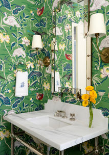 Powder Room with Schumacher Chinoiserie Wallpaper