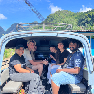 YWAM Lives and Tribes DTS students on public transport in Thailand during outreach, serving communities and experiencing missions across cultures.