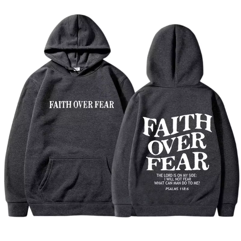 Thumbnail: FAITH over FEAR Hoodies - Casual Long Sleeve Hooded Sweatshirts Y2K Tops Hoodie