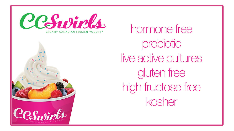 A cup of CC SWIRLS frozen yogurt with fresh fruit