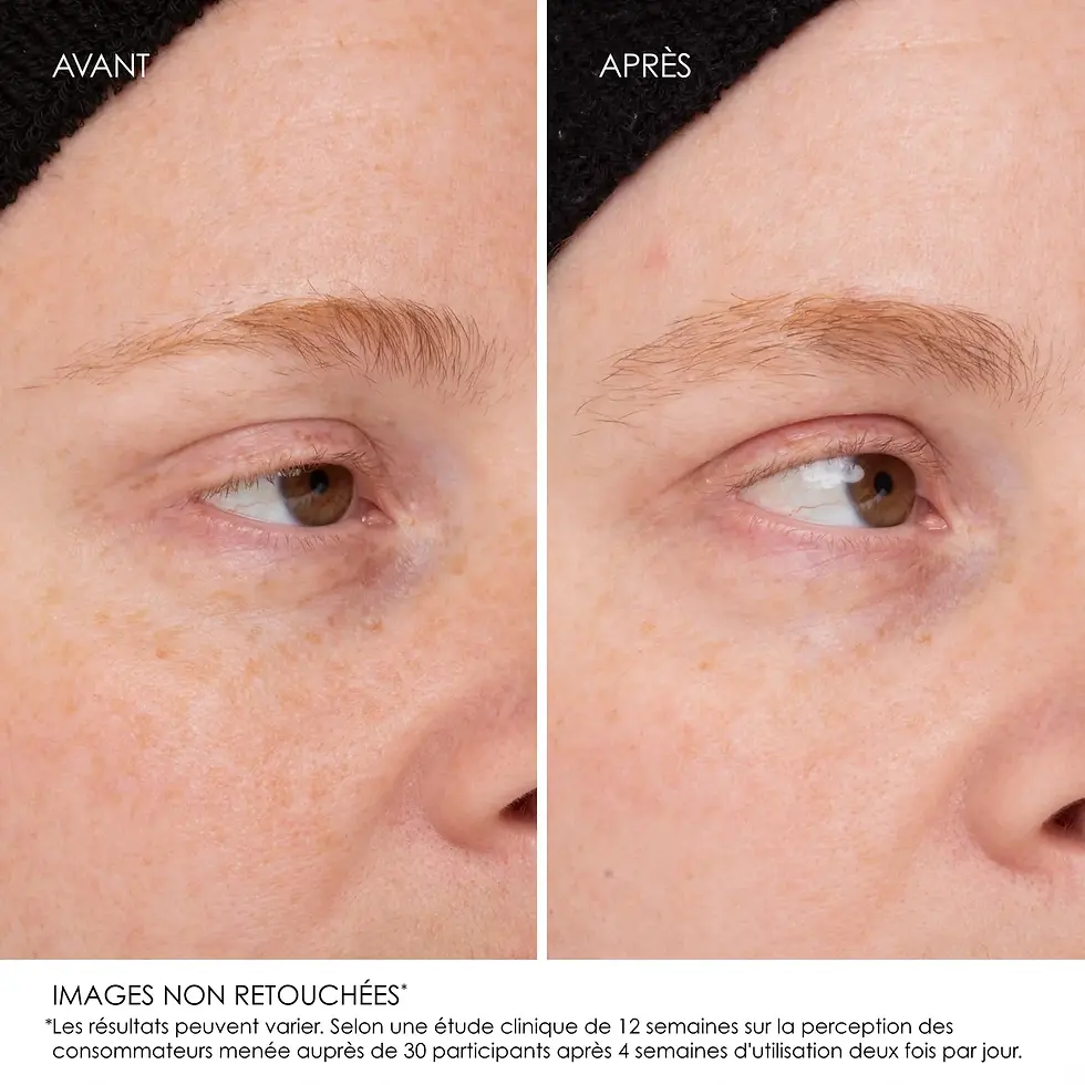 Miniature : "Comparaison avant/après après l'utilisation du sérum Olaplex BROWBOND® disponible au salon de coiffure Jouvanceau à Lyon 6ème. Résultats visibles après plusieurs semaines d'application régulière, montrant des sourcils plus fournis et mieux définis sans retouches d'image."
