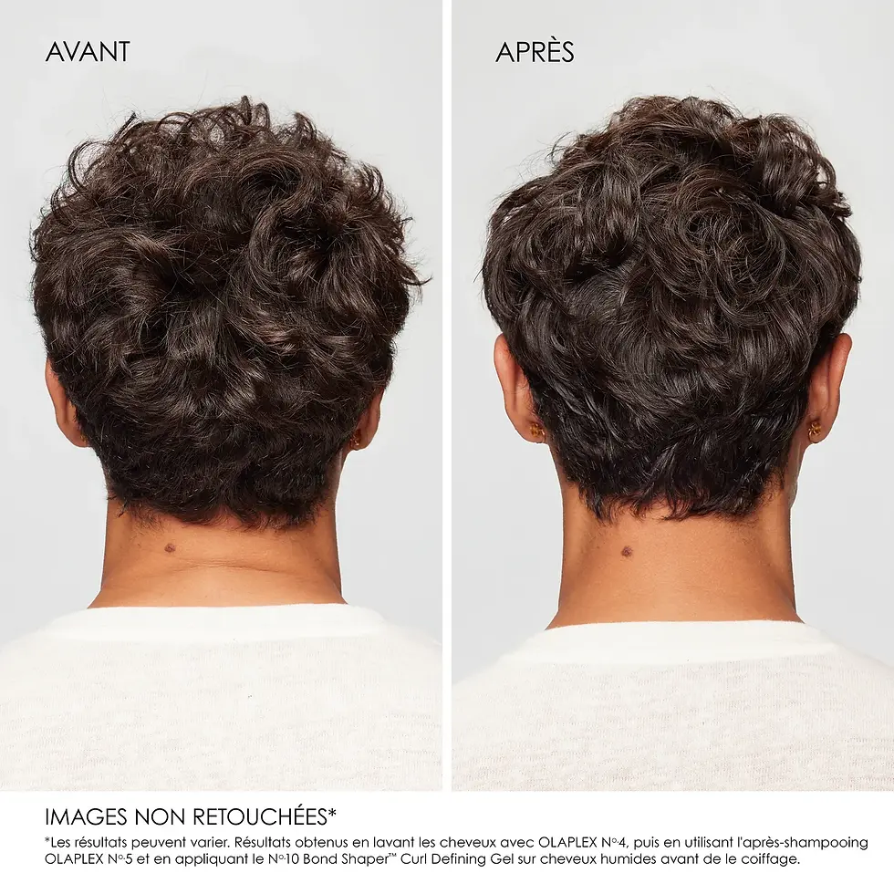 Miniature : "Avant/après avec Olaplex N°10 Bond Shaper Curl Defining Gel pour des boucles mieux définies et sans frisottis, disponible au salon Jouvanceau à Lyon."