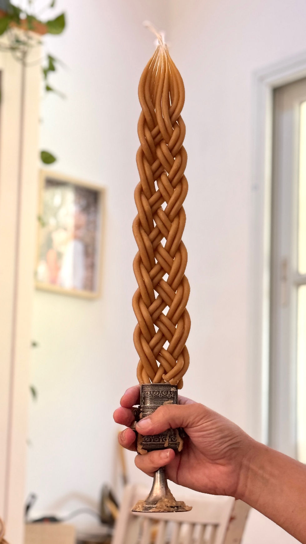 Thumbnail: Giant braided Beeswax Havdalah candle torch