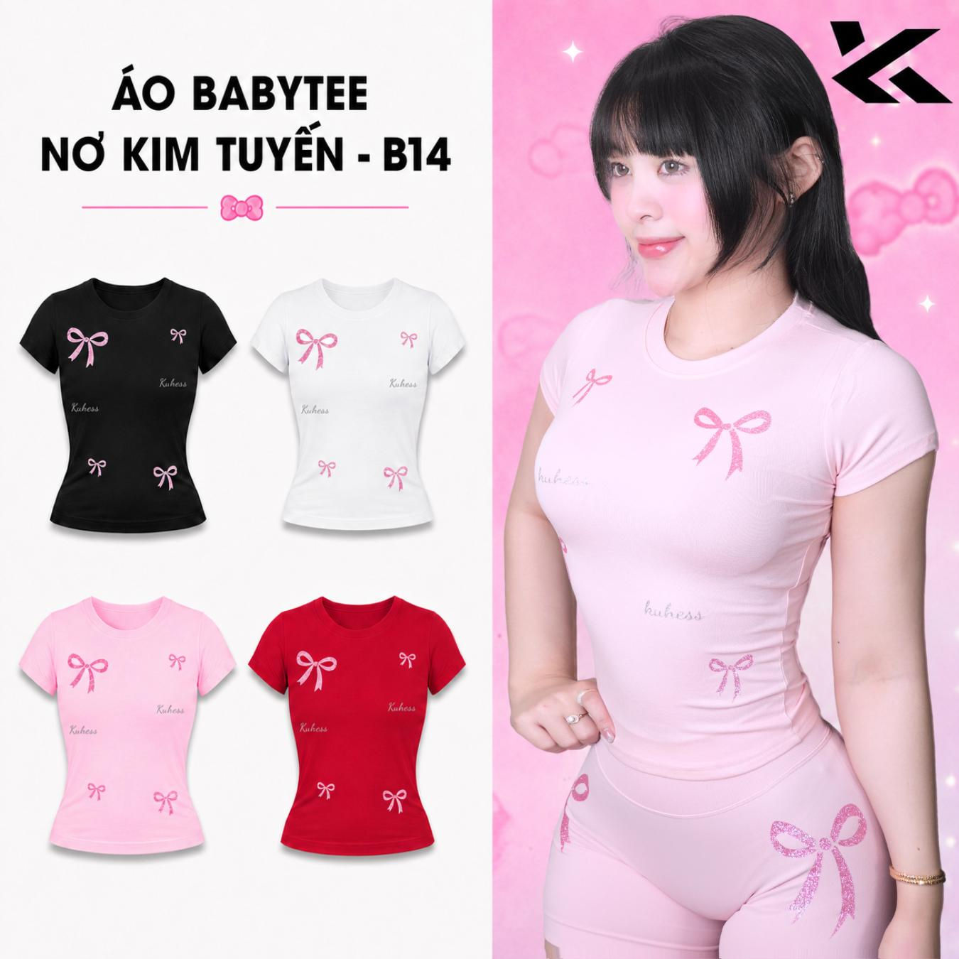 Áo Babytee nữ hoạ tiết Nơ Kim Tuyến Ôm Body Cotton - Kuhess B14, ảnh sản phẩm chính.