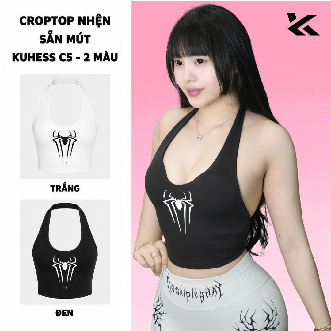 Áo Croptop Nữ Hoạ Tiết Nhện Co Giãn Thấm Mồ Hôi Phù Hợp Tập Gym Yoga Chạy B - C5, ảnh sản phẩm chính.