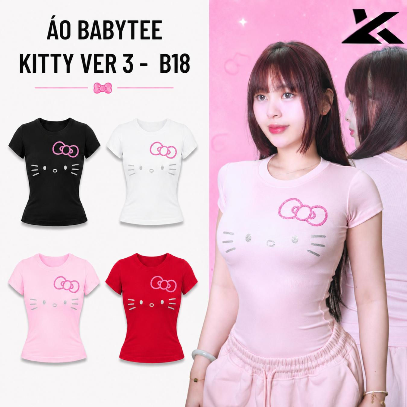 Áo Babytee nữ Hello Kitti kim tuyến Ver 3 ôm body cotton · B18