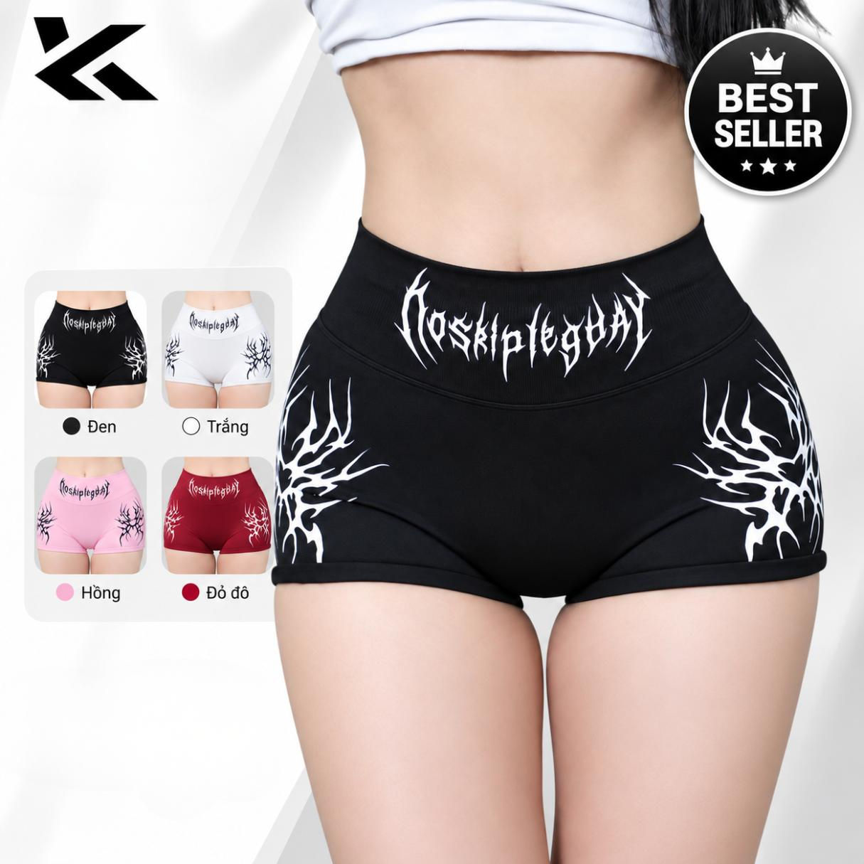 Quần short đùi nữ tập gym họa tiết ngầu nâng V3 - KUHESS GN2/GN1