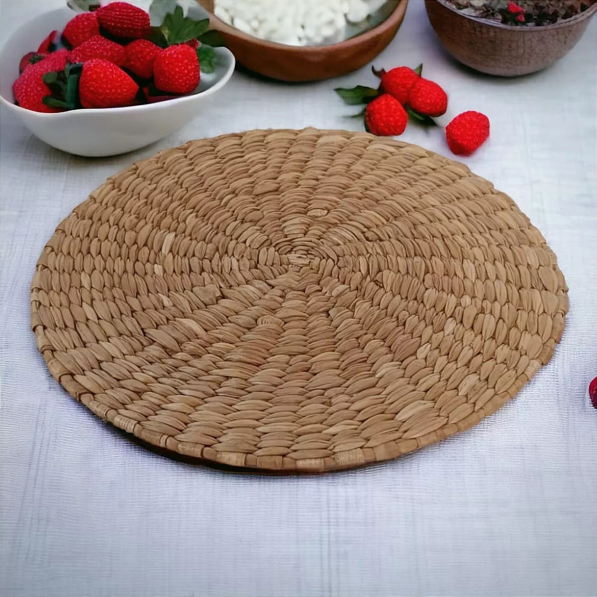 Sousplat De Palha Taboa Redondo Trançado Rústico - Mesa
